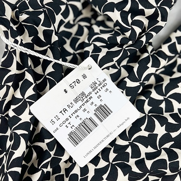 NEW Sz Medium La Perla Black White Printed Summer Winds Plunge One Piece Bikini - Picture 8 of 9